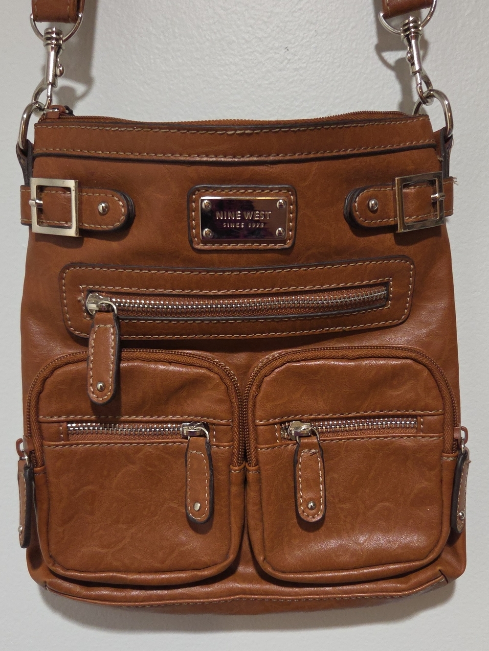 Nine West Women's Brown Crossbody Bag - Tan Leather-Style Shoulder Purse